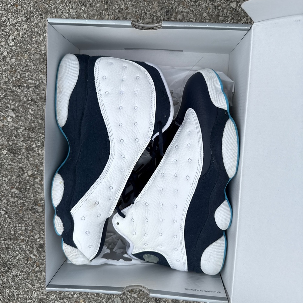 Jordan Air 13 Retro in White and Powder Blue; Obsidian